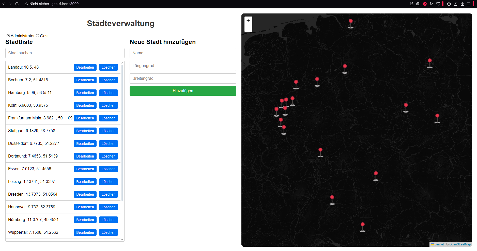 Städtische Verwaltung Interface